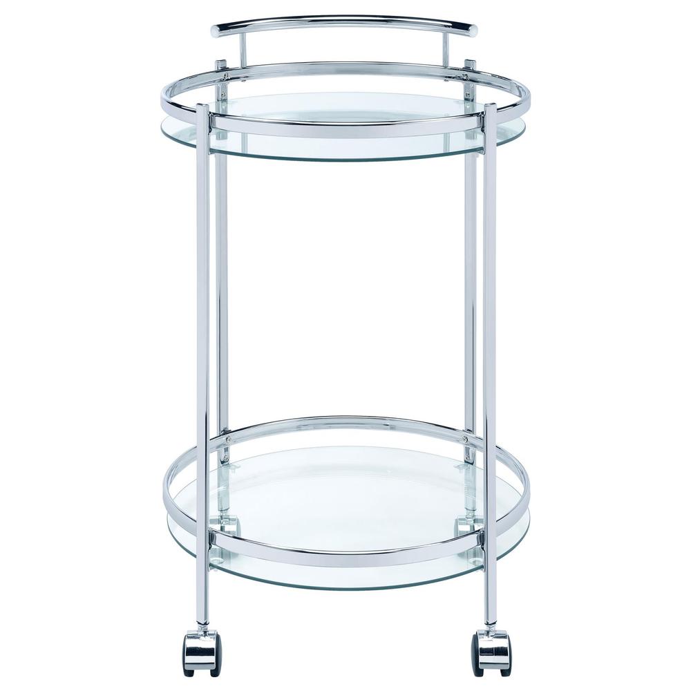 Chrissy 2-tier Round Glass Bar Cart Chrome. Picture 3