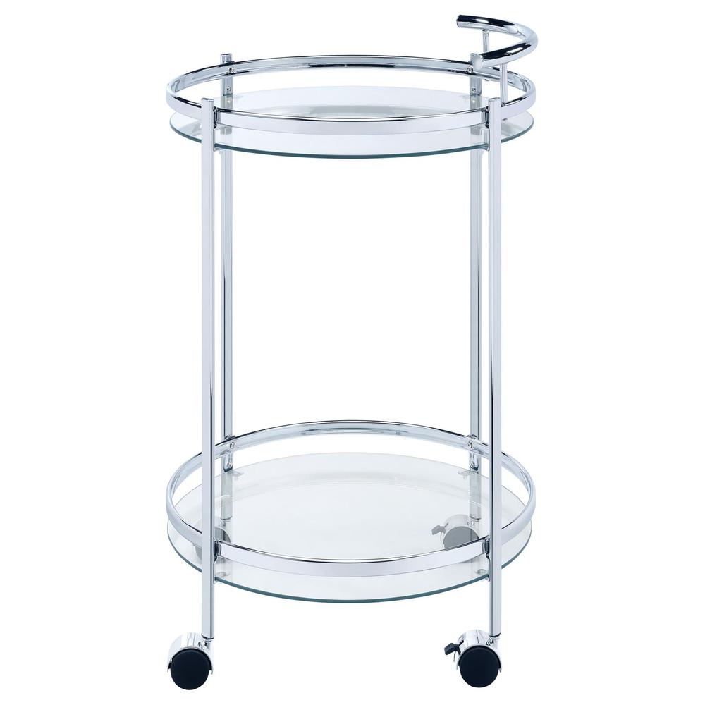 Chrissy 2-tier Round Glass Bar Cart Chrome. Picture 4