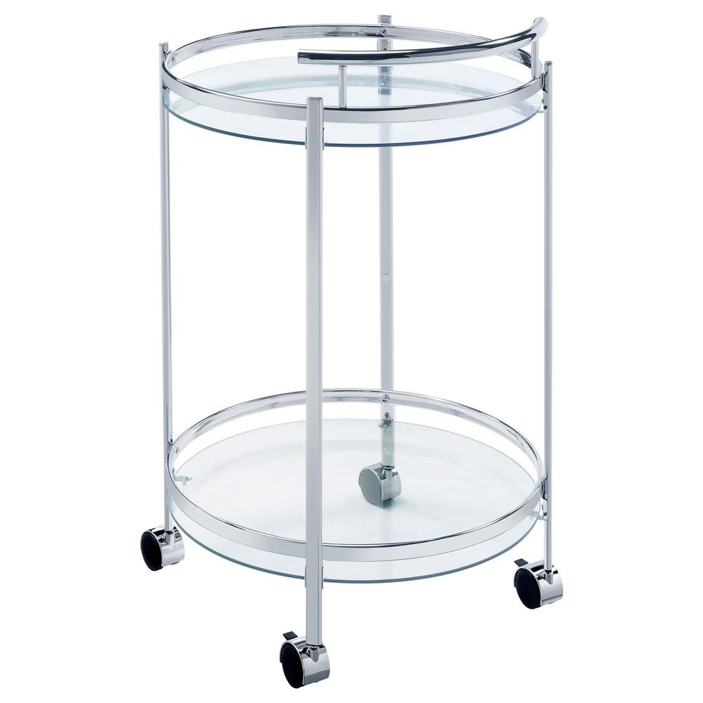 Chrissy 2-tier Round Glass Bar Cart Chrome. Picture 5