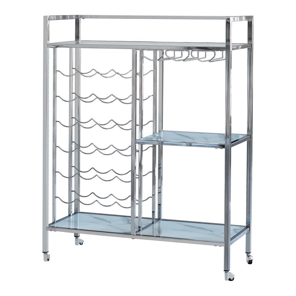 Derion Glass Shelf Serving Cart with Casters Chrome. Picture 1