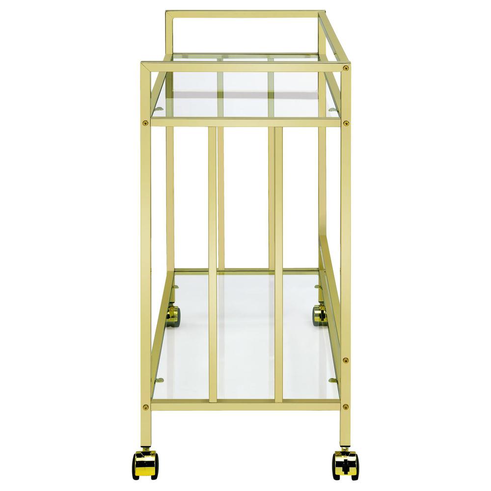 Cara Rectangular Glass Bar Cart Brass. Picture 4