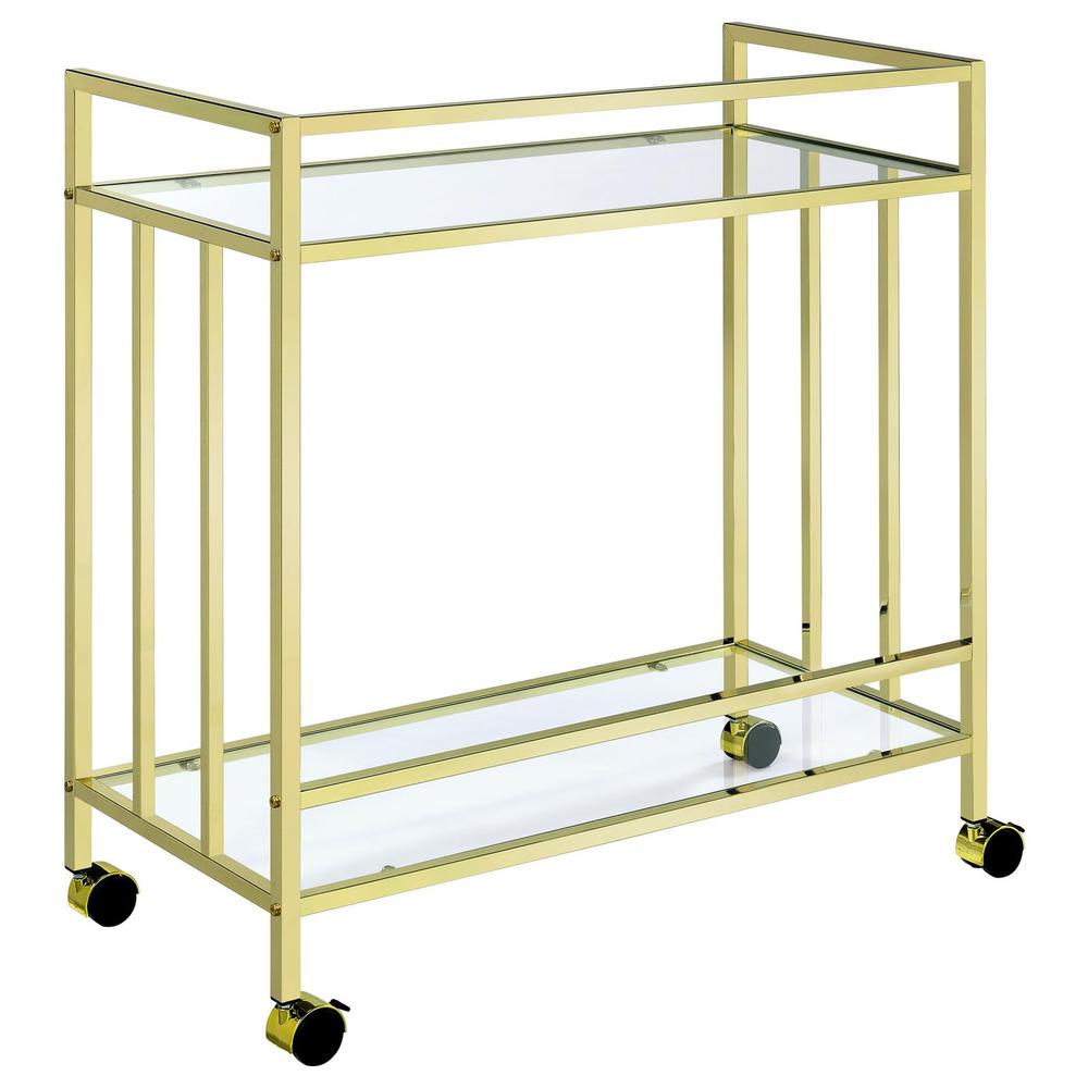 Cara Rectangular Glass Bar Cart Brass. Picture 5