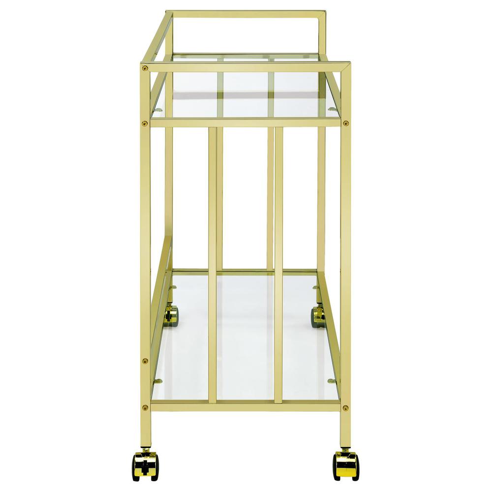 Cara Rectangular Glass Bar Cart Brass. Picture 7