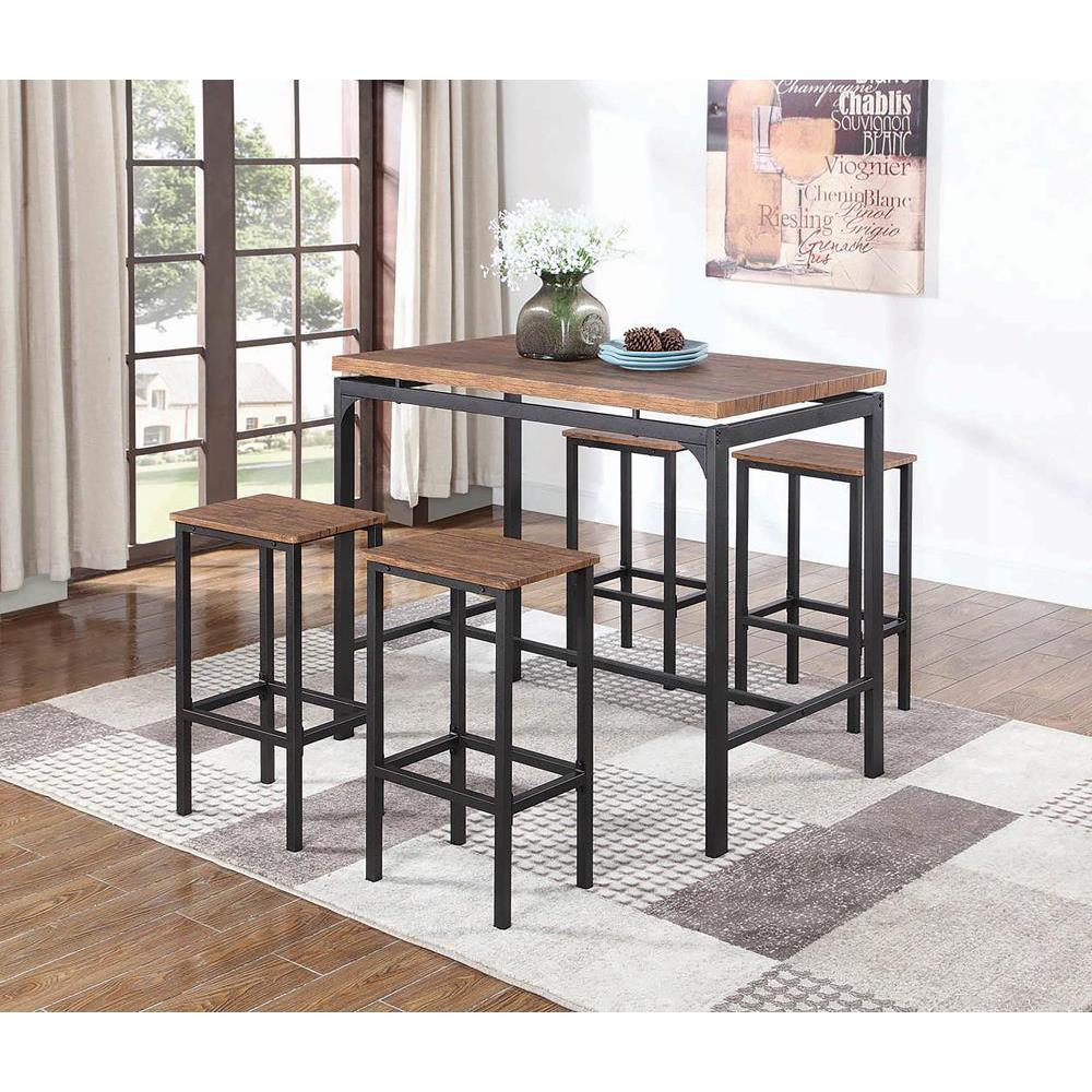 Santana 5-piece Pub Height Bar Table Set Weathered Chestnut and Black. Picture 1