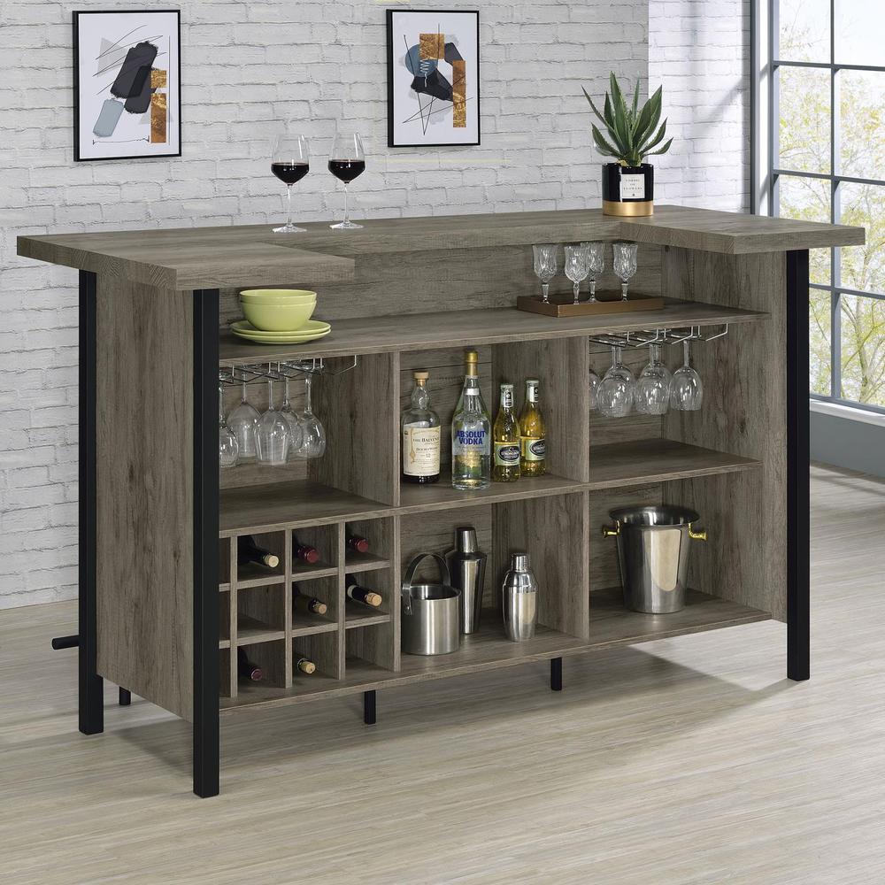Bellemore Bar Unit with Footrest Grey Driftwood and Black. Picture 2