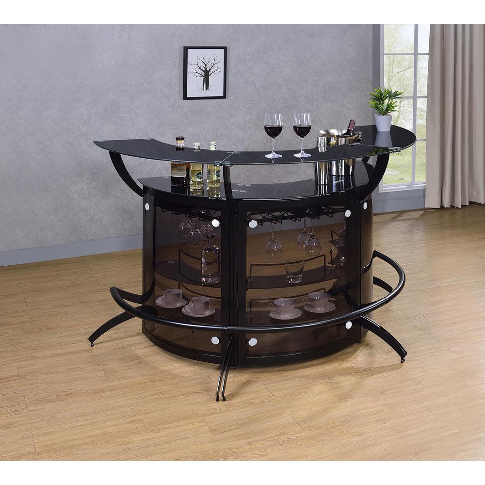 Dallas 2-shelf Curved Home Bar Smoke and Black Glass (Set of 3). Picture 2