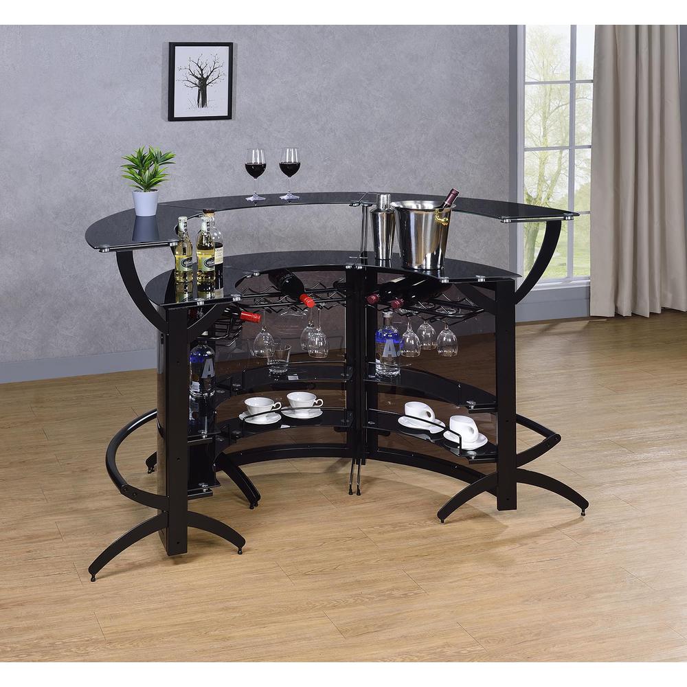 Dallas 2-shelf Curved Home Bar Smoke and Black Glass (Set of 3). Picture 5