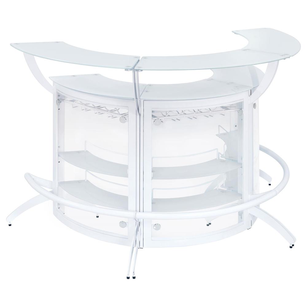 Dallas 2-shelf Curved Home Bar White and Frosted Glass (Set of 3). Picture 1