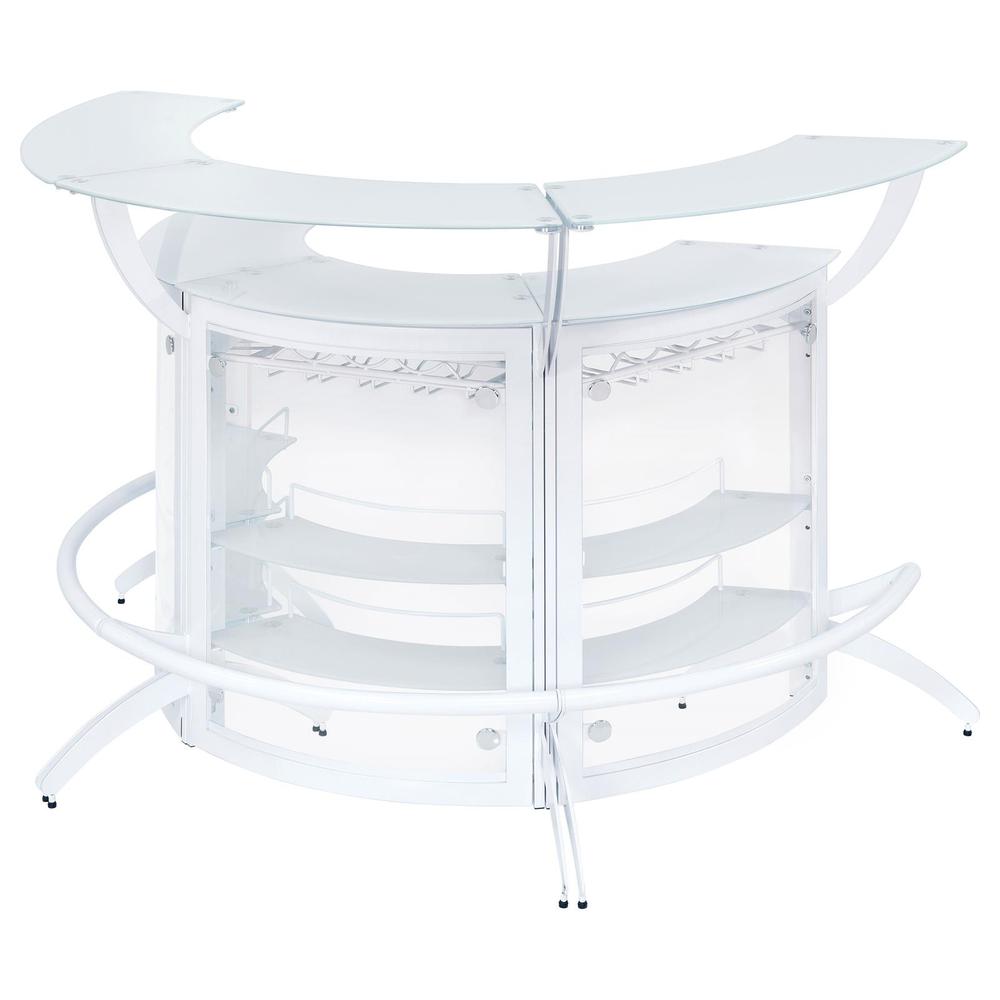 Dallas 2-shelf Curved Home Bar White and Frosted Glass (Set of 3). Picture 3