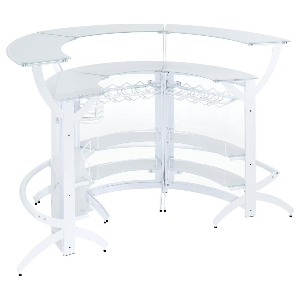 Dallas 2-shelf Curved Home Bar White and Frosted Glass (Set of 3). Picture 5
