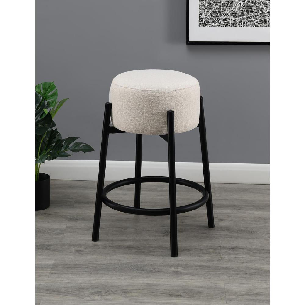 Leonard Upholstered Backless Round Stools White and Black (Set of 2). Picture 1