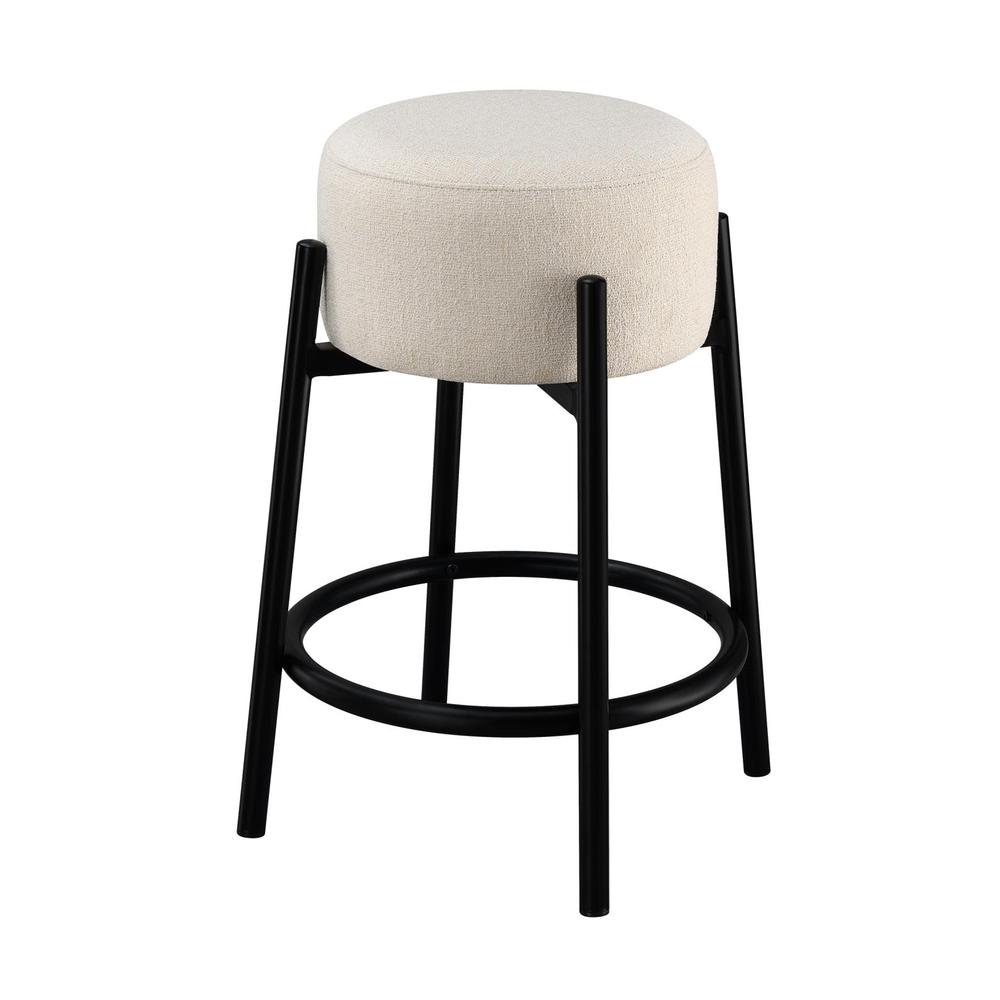 Leonard Upholstered Backless Round Stools White and Black (Set of 2). Picture 2