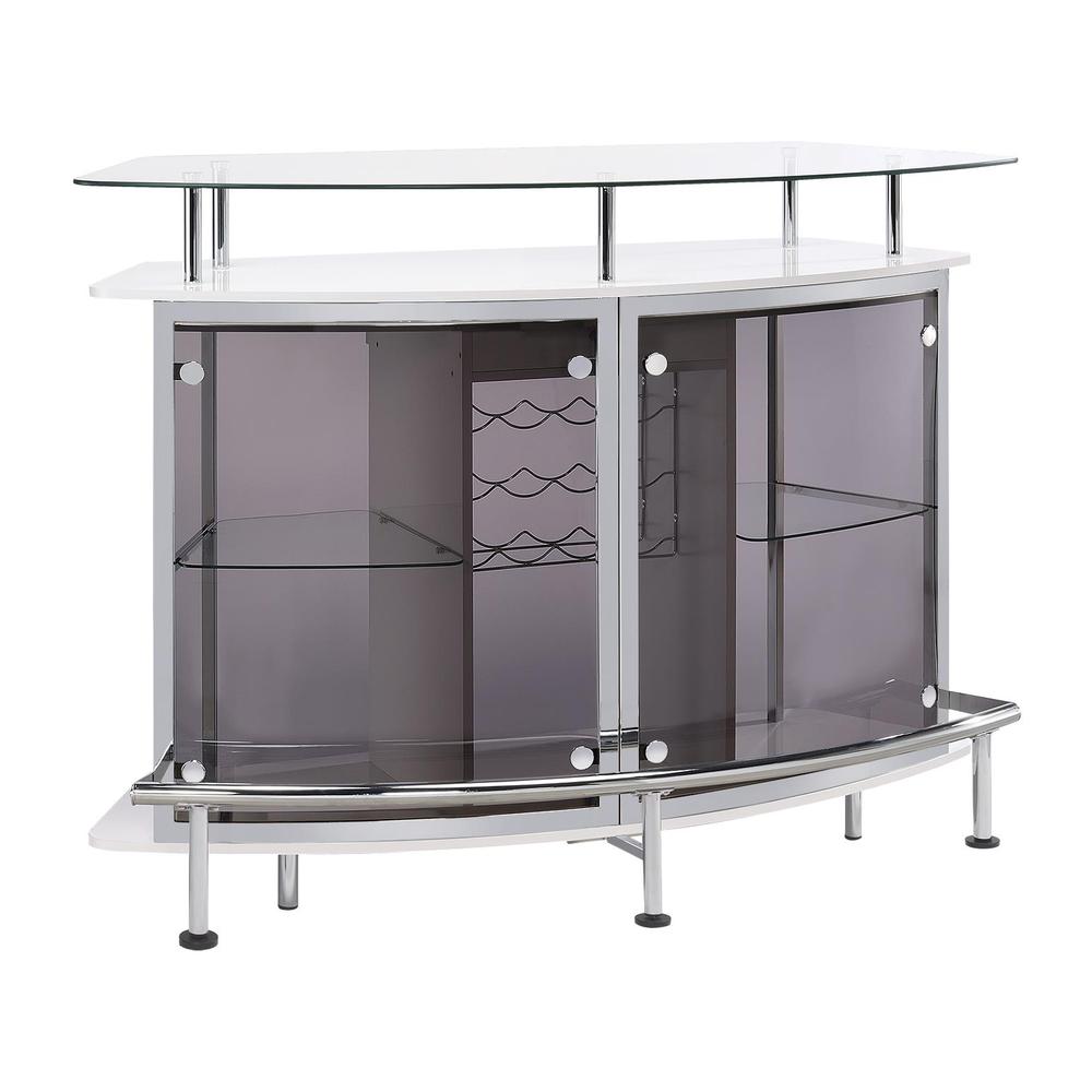 Gideon Crescent Shaped Glass Top Bar Unit with Drawer. Picture 3