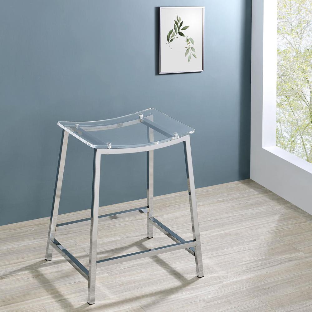 Jovani Acrylic Backless Counter Height Bar Stools Clear and Chrome (Set of 2). Picture 6