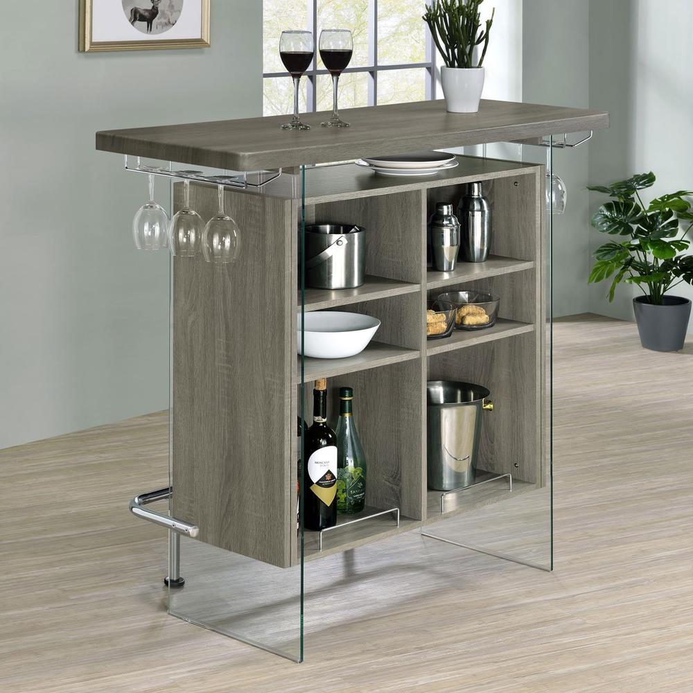 Acosta Rectangular Bar Unit with Footrest and Glass Side Panels. Picture 2