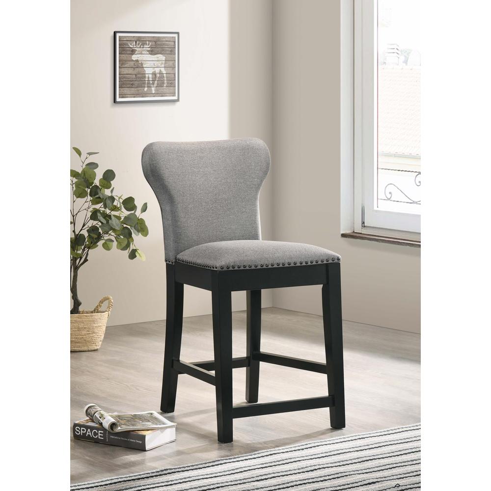 Solid Back Counter Height Stools with Nailhead Trim (Set of 2) Grey and Black. Picture 1