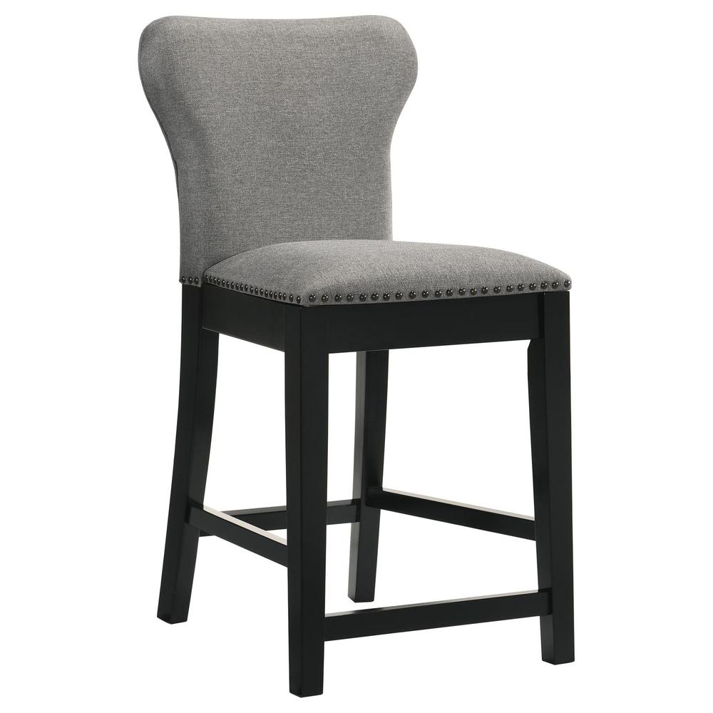Solid Back Counter Height Stools with Nailhead Trim (Set of 2) Grey and Black. Picture 2