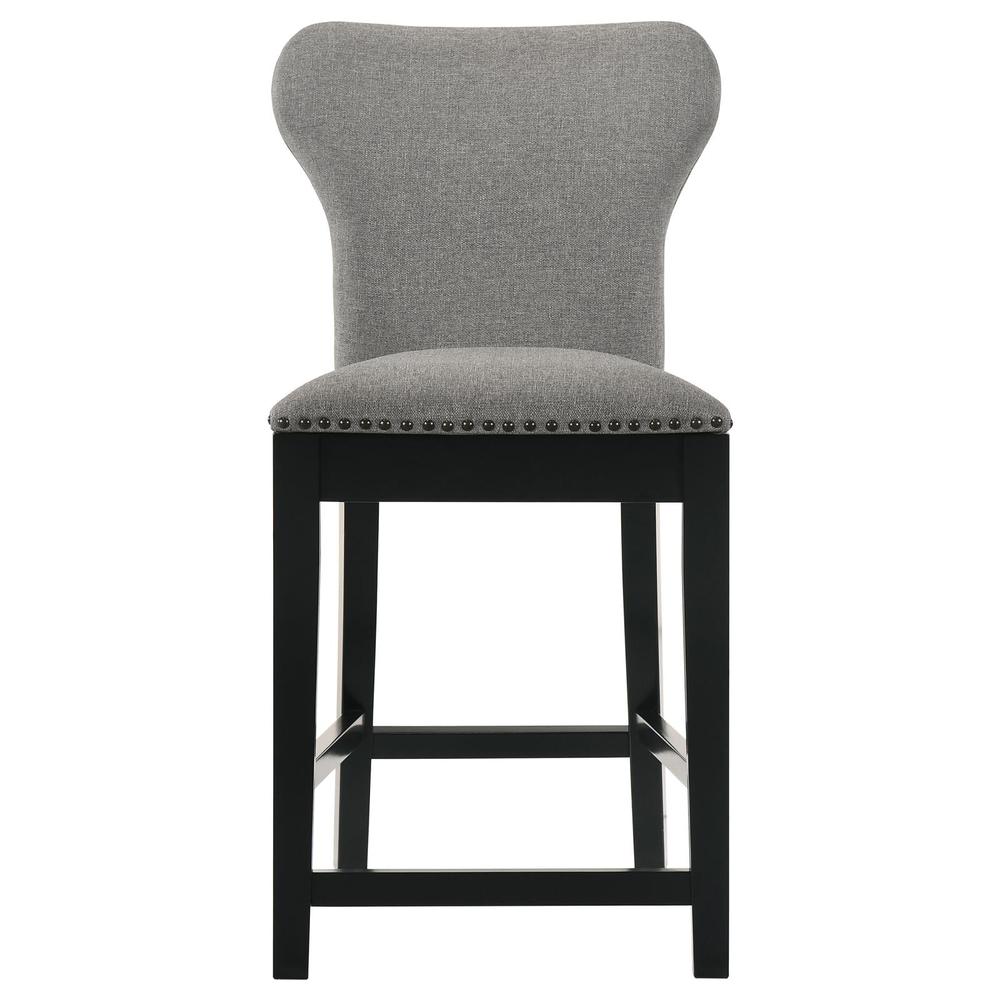 Solid Back Counter Height Stools with Nailhead Trim (Set of 2) Grey and Black. Picture 3