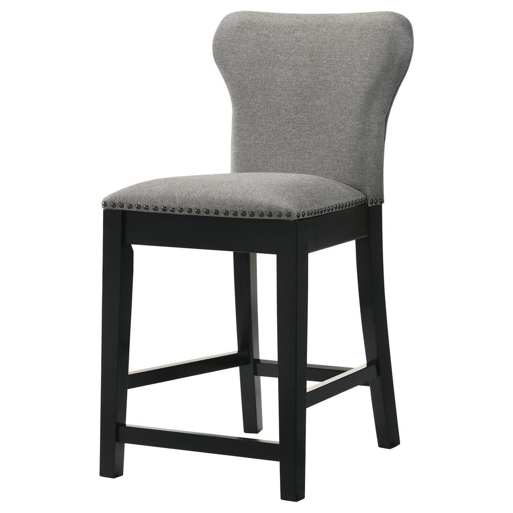 Solid Back Counter Height Stools with Nailhead Trim (Set of 2) Grey and Black. Picture 4
