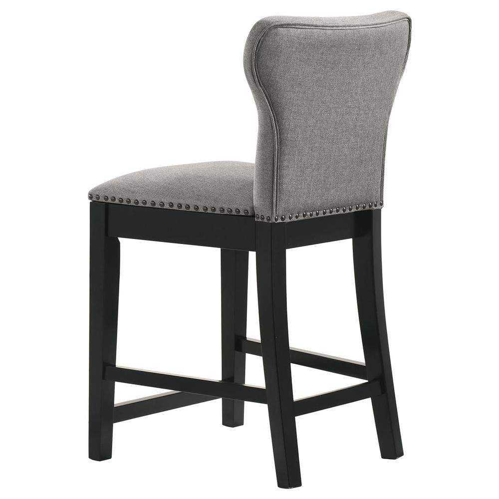 Solid Back Counter Height Stools with Nailhead Trim (Set of 2) Grey and Black. Picture 6