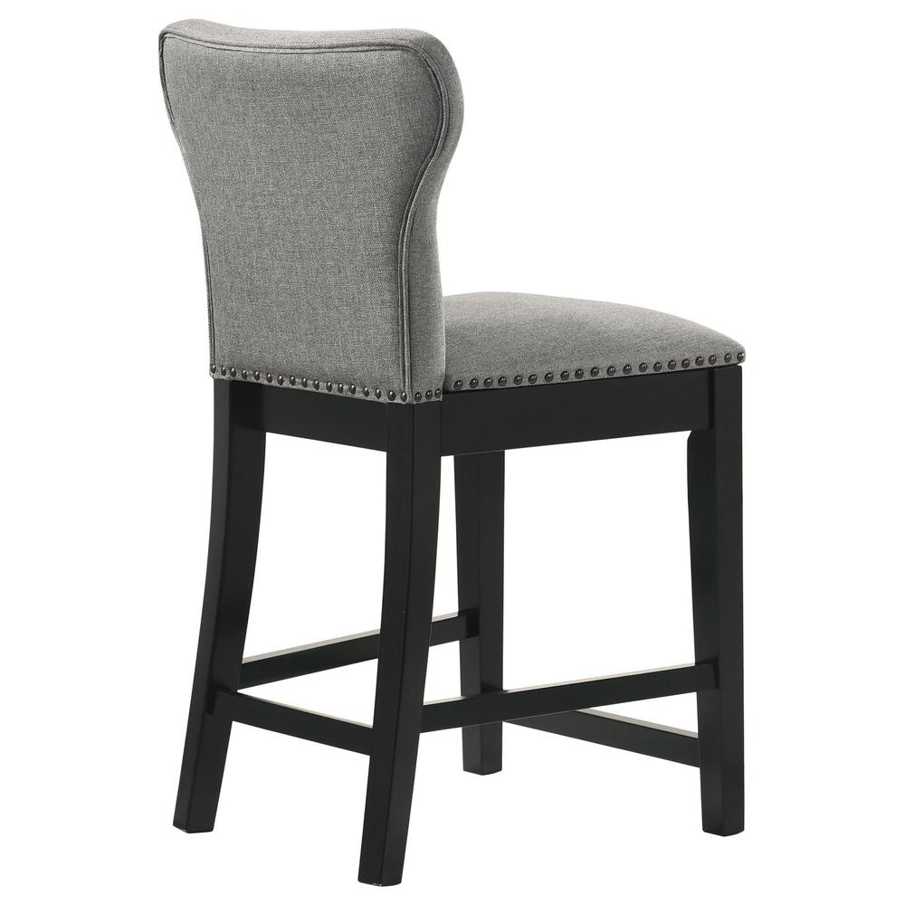 Solid Back Counter Height Stools with Nailhead Trim (Set of 2) Grey and Black. Picture 7