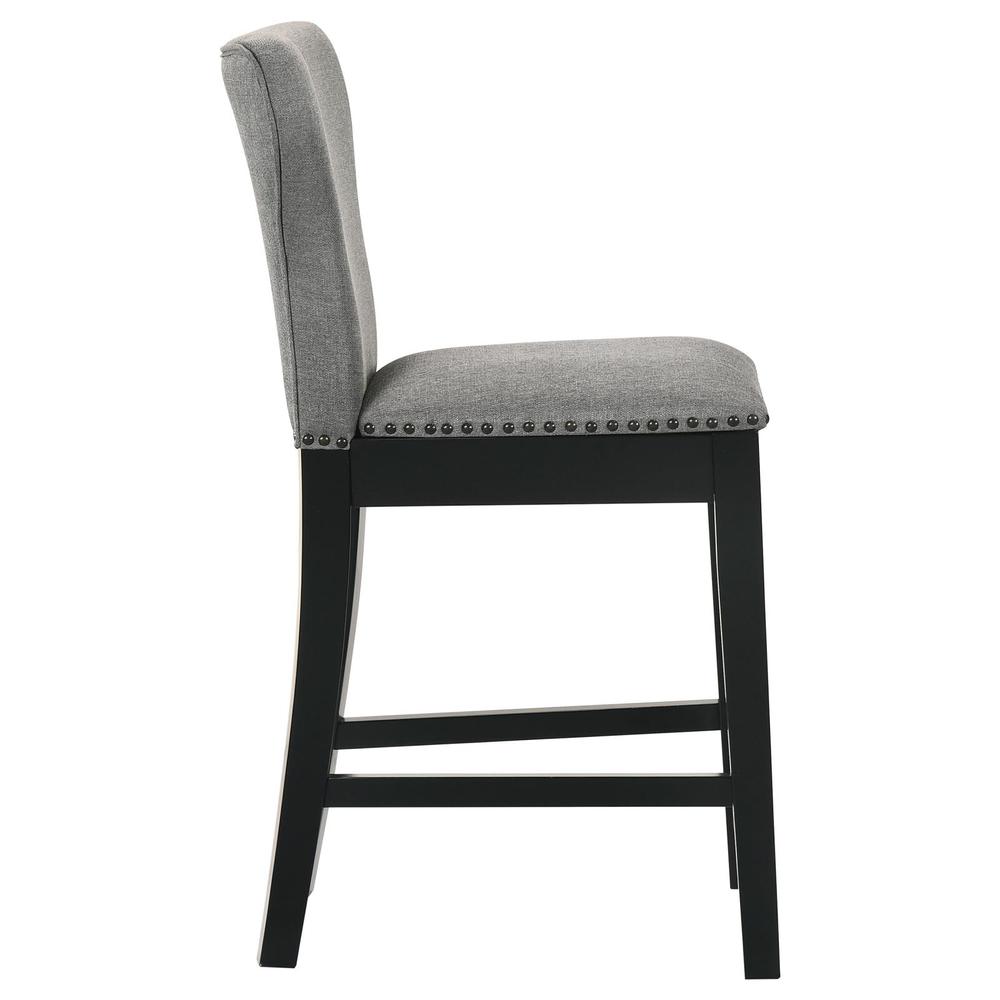 Solid Back Counter Height Stools with Nailhead Trim (Set of 2) Grey and Black. Picture 8