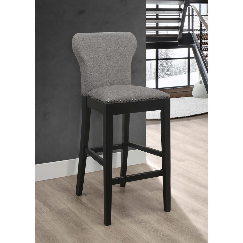 Upholstered Solid Back Bar Stools with Nailhead Trim (Set of 2) Grey and Black. Picture 1