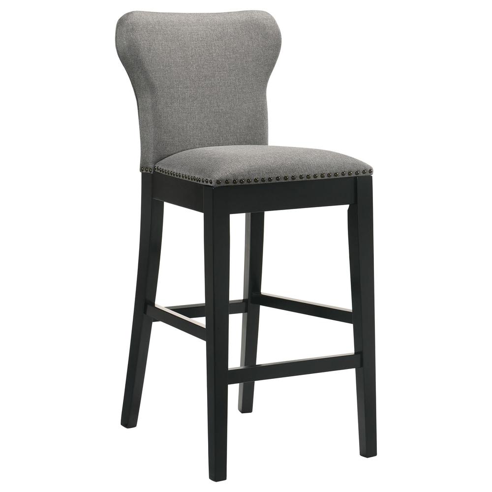 Upholstered Solid Back Bar Stools with Nailhead Trim (Set of 2) Grey and Black. Picture 2