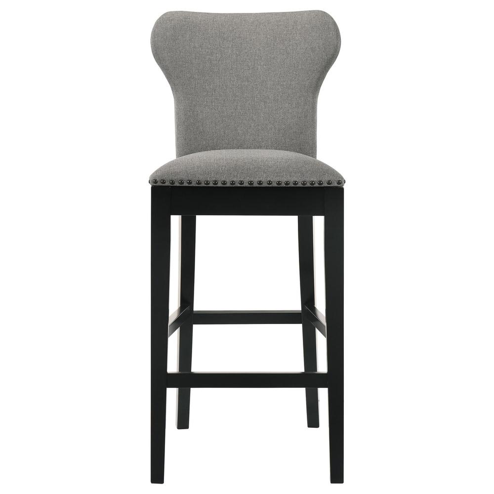 Upholstered Solid Back Bar Stools with Nailhead Trim (Set of 2) Grey and Black. Picture 3