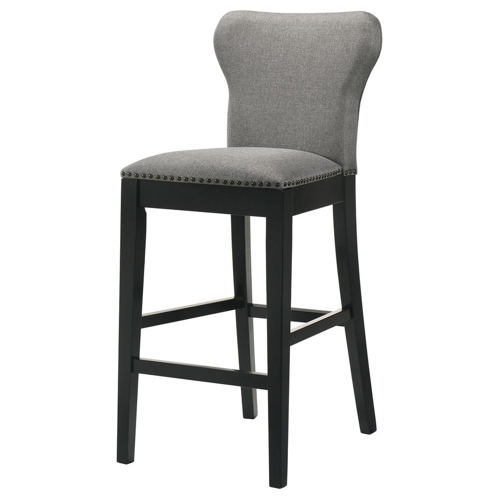 Upholstered Solid Back Bar Stools with Nailhead Trim (Set of 2) Grey and Black. Picture 4