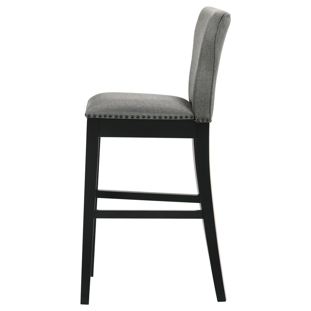 Upholstered Solid Back Bar Stools with Nailhead Trim (Set of 2) Grey and Black. Picture 5