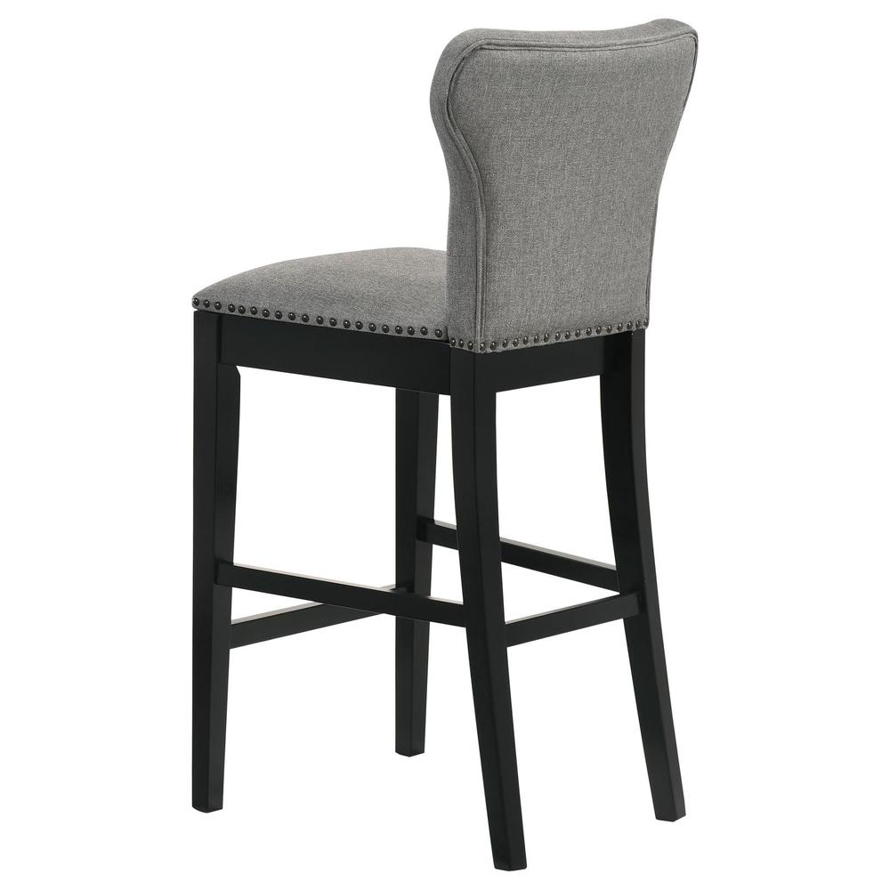 Upholstered Solid Back Bar Stools with Nailhead Trim (Set of 2) Grey and Black. Picture 6