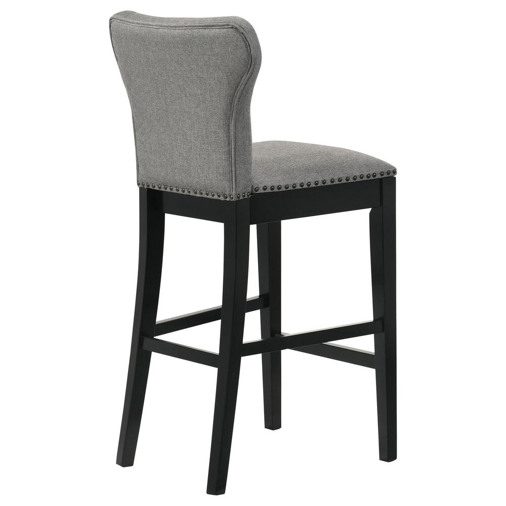 Upholstered Solid Back Bar Stools with Nailhead Trim (Set of 2) Grey and Black. Picture 7