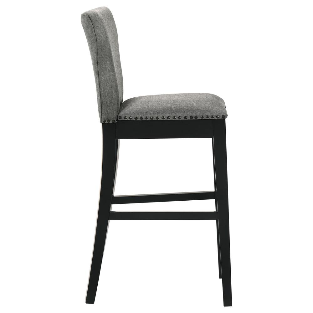 Upholstered Solid Back Bar Stools with Nailhead Trim (Set of 2) Grey and Black. Picture 8