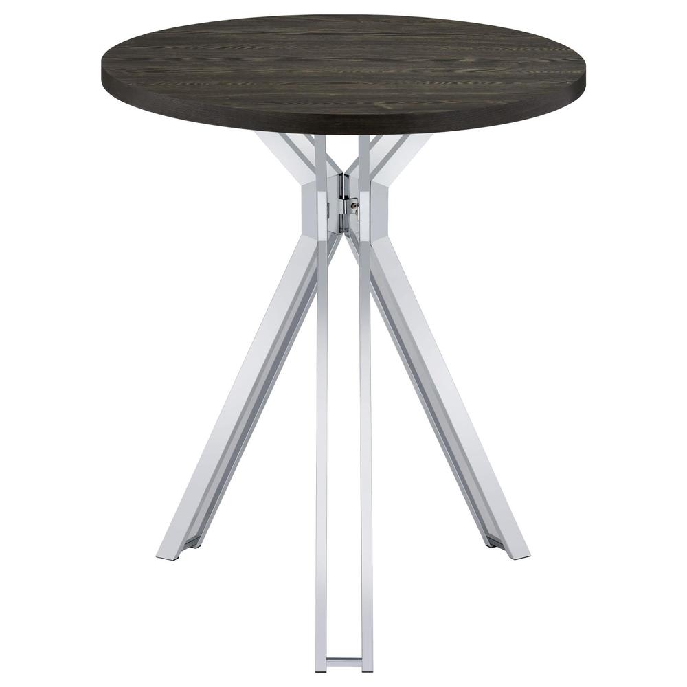 Edgerton Round Wood Top Bar Table Dark Oak and Chrome. Picture 5