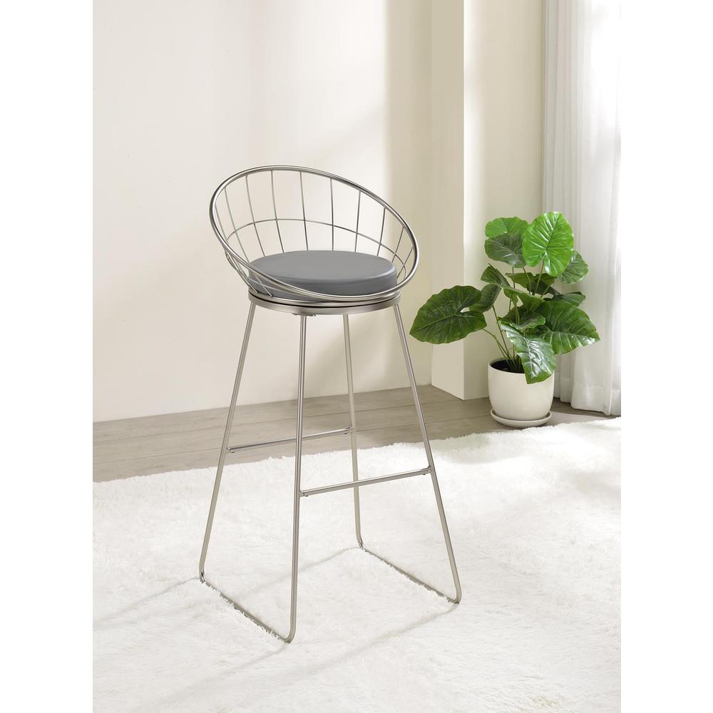 Glenbrook Padded Seat Bar Stools Grey and Satin Nickel (Set of 2). Picture 1