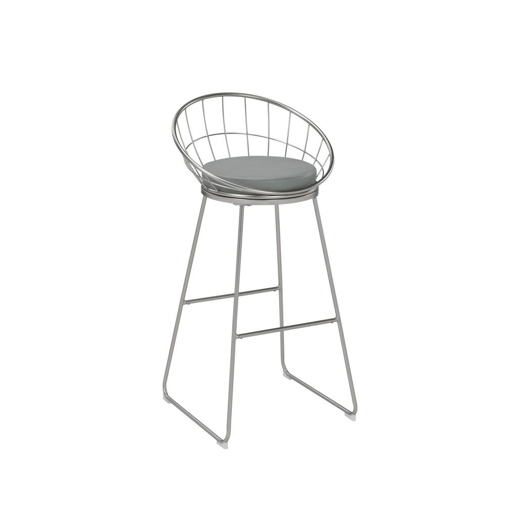 Glenbrook Padded Seat Bar Stools Grey and Satin Nickel (Set of 2). Picture 2