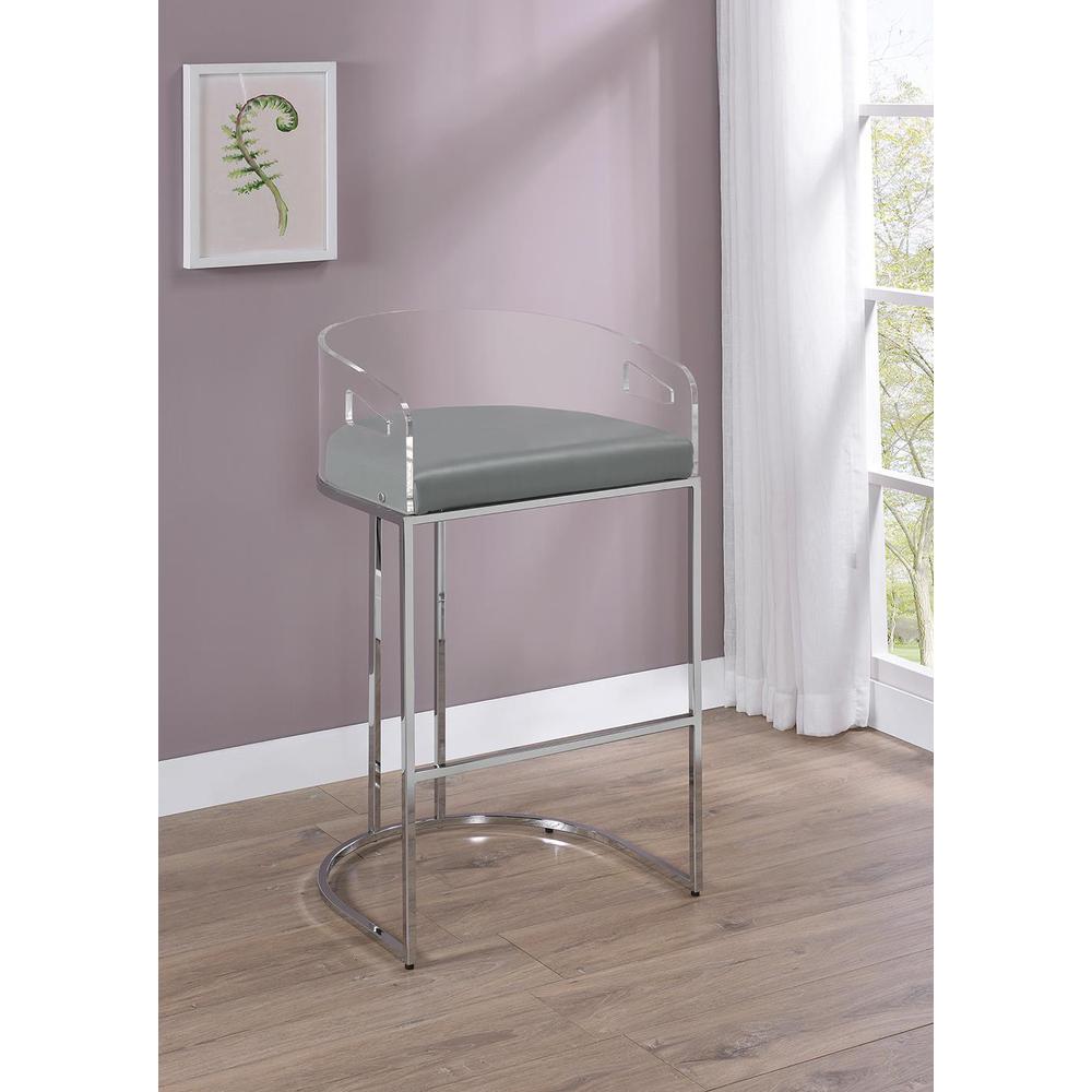 Thermosolis Acrylic Back Bar Stools Grey and Chrome (Set of 2). Picture 1