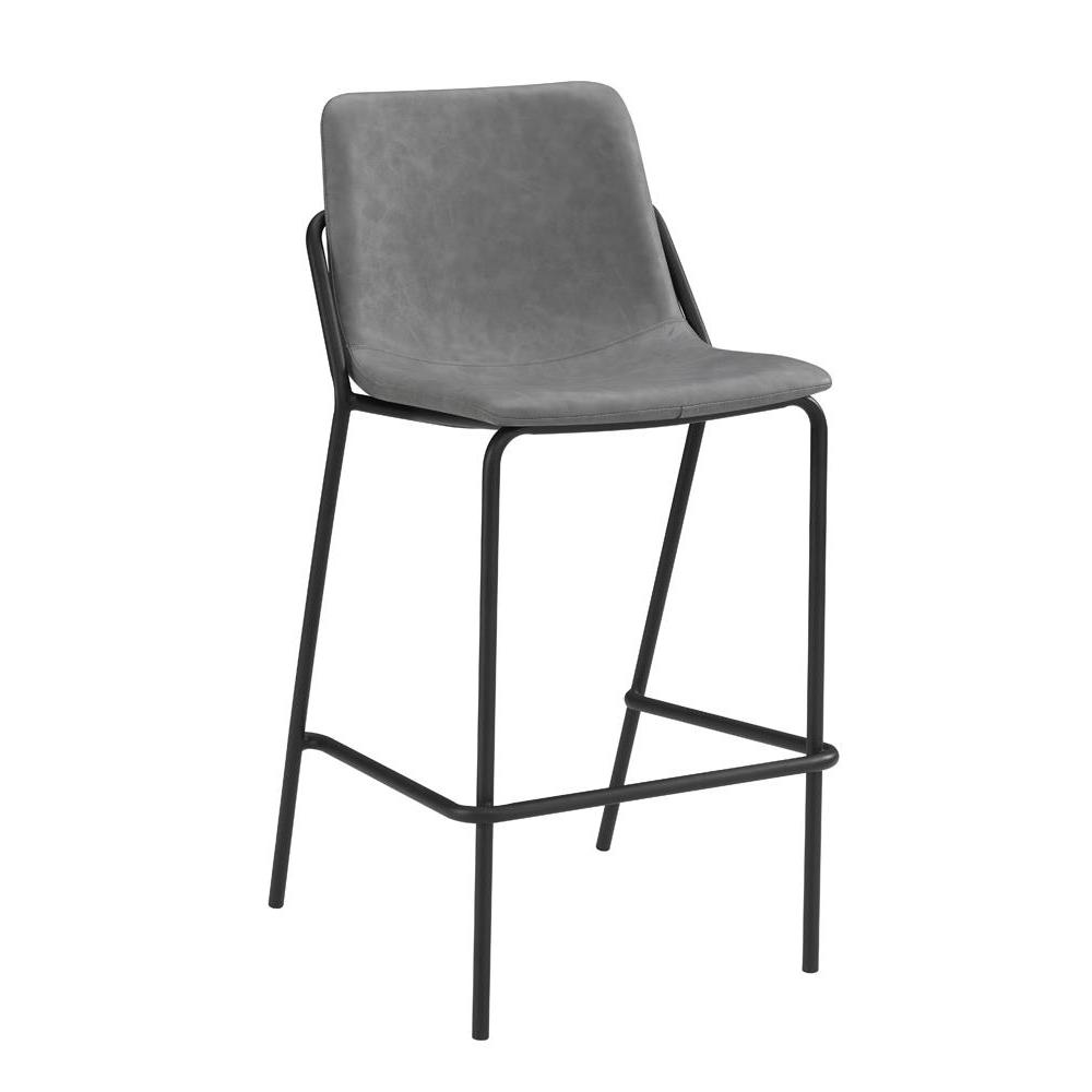 Earnest Solid Back Upholstered Bar Stools Grey and Black (Set of 2). Picture 2