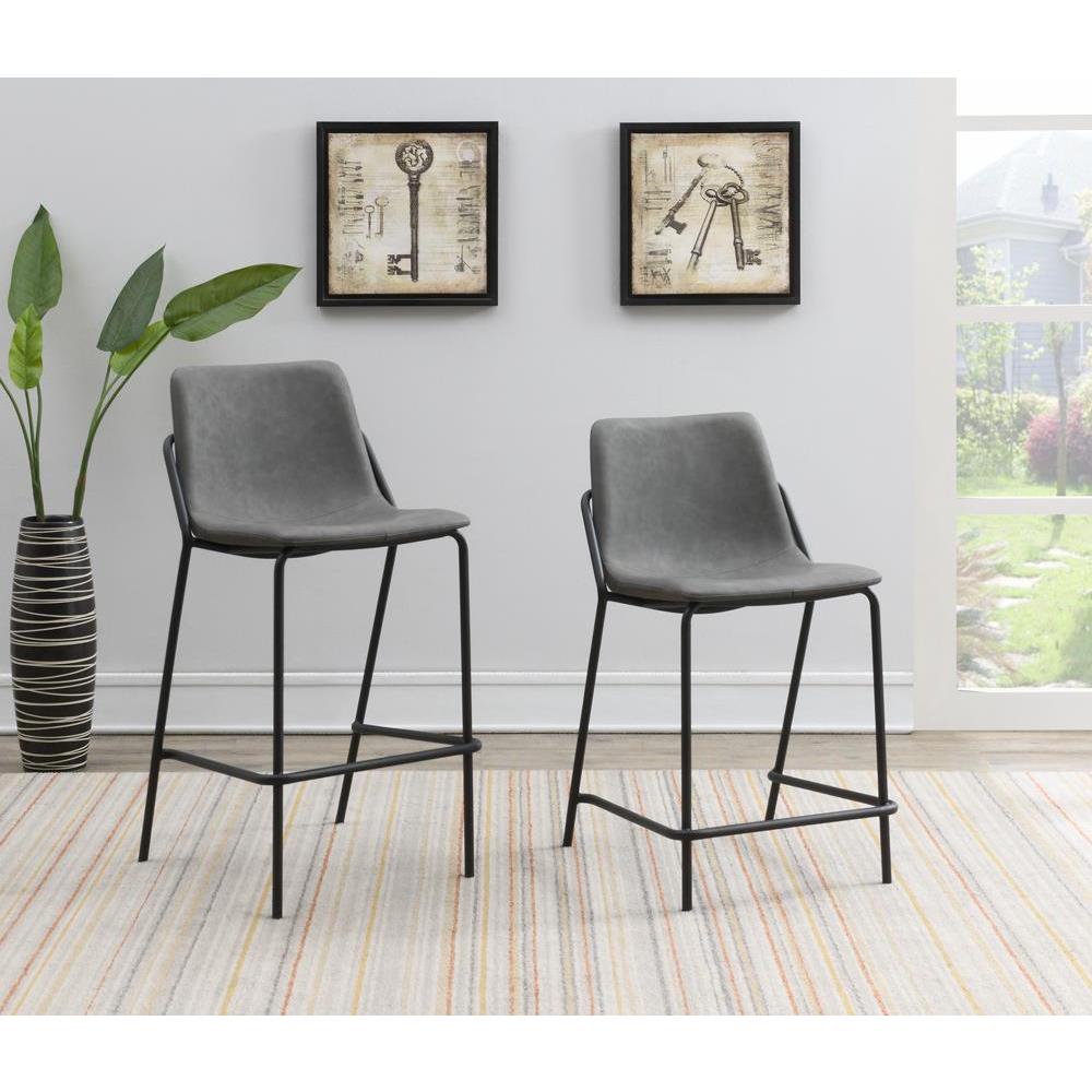 Earnest Solid Back Upholstered Bar Stools Grey and Black (Set of 2). Picture 4