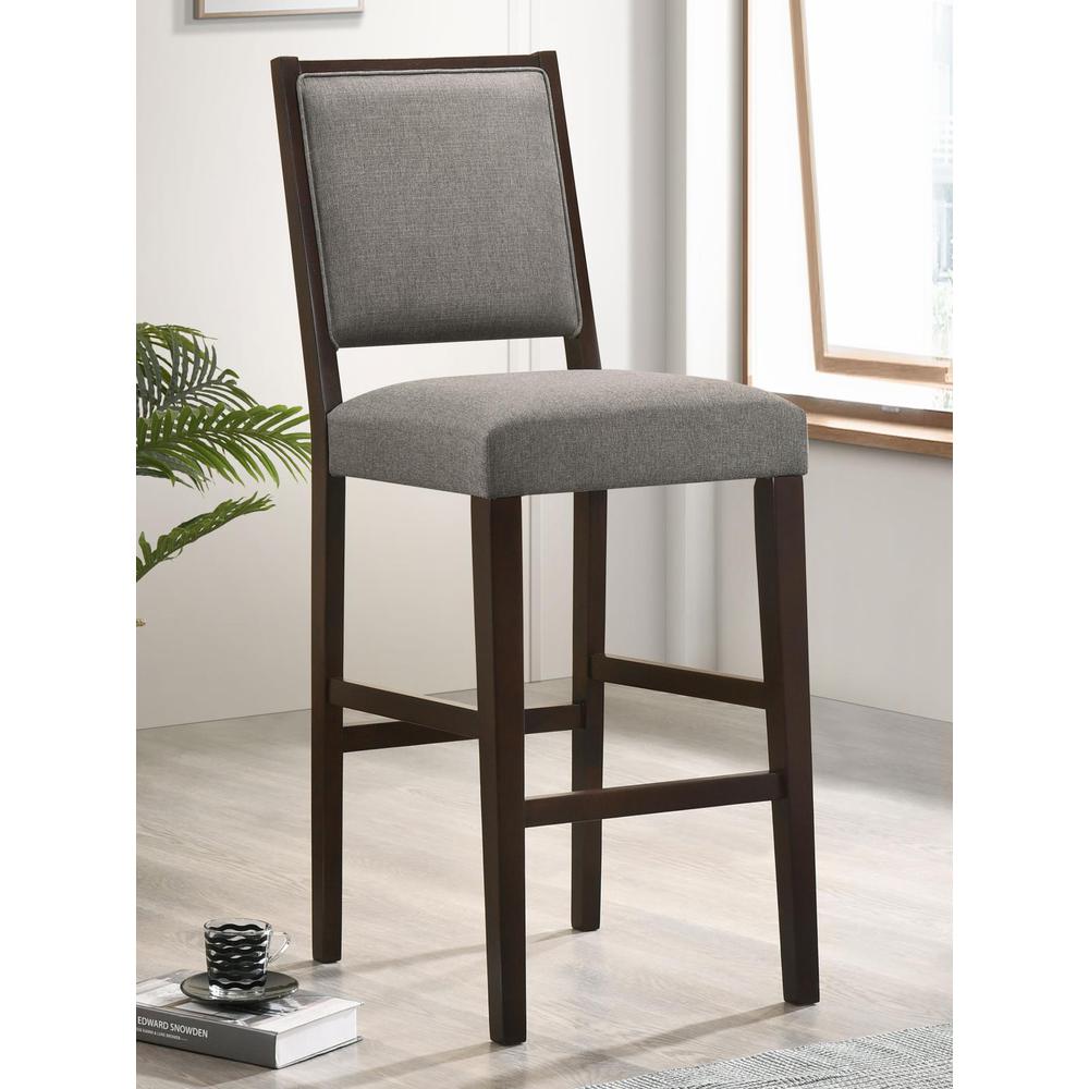 Upholstered Open Back Bar Stools with Footrest (Set of 2) Grey and Espresso. Picture 1