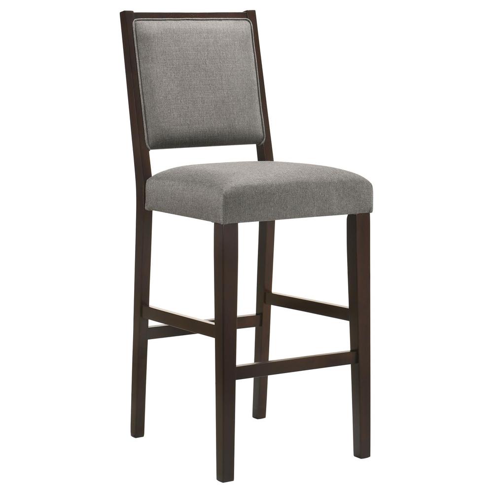 Upholstered Open Back Bar Stools with Footrest (Set of 2) Grey and Espresso. Picture 2