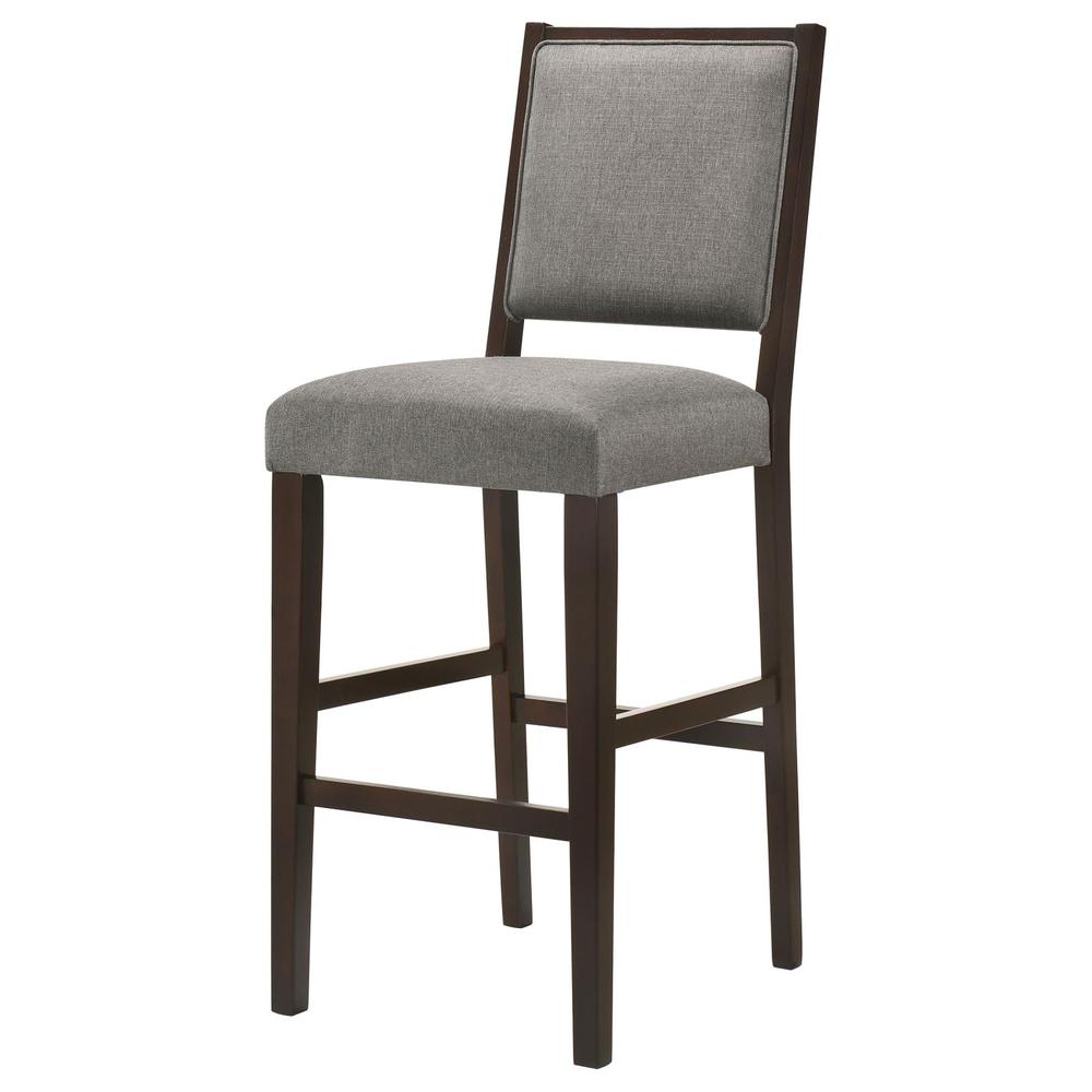 Upholstered Open Back Bar Stools with Footrest (Set of 2) Grey and Espresso. Picture 4