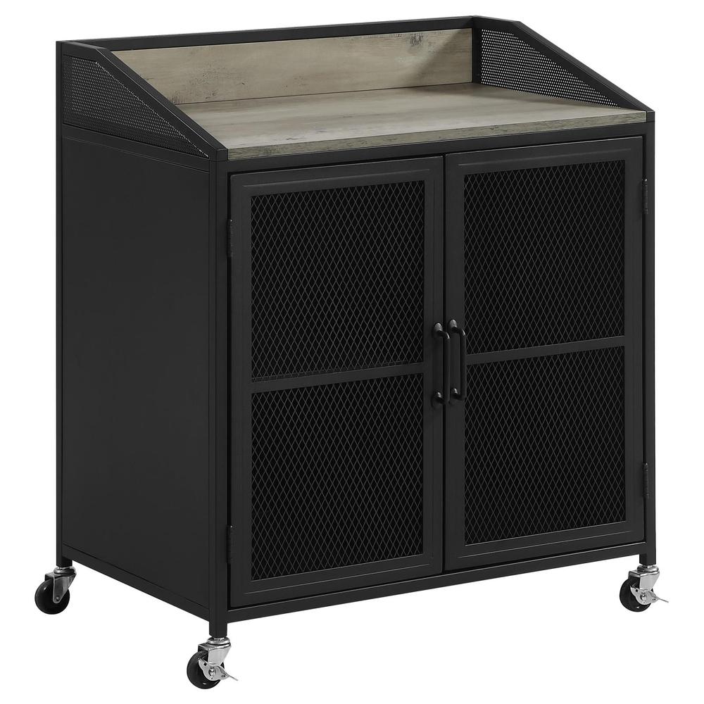 Arlette Wine Cabinet with Wire Mesh Doors Grey Wash and Sandy Black. Picture 2