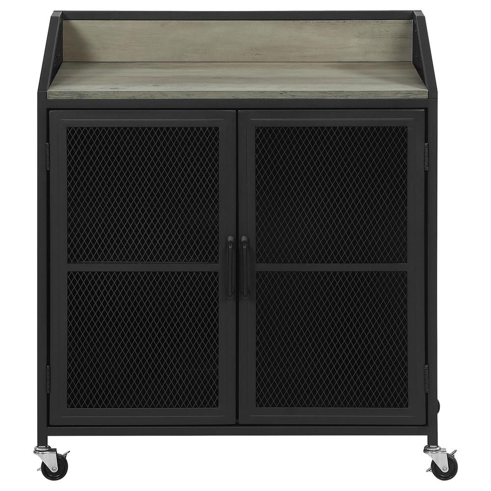 Arlette Wine Cabinet with Wire Mesh Doors Grey Wash and Sandy Black. Picture 4