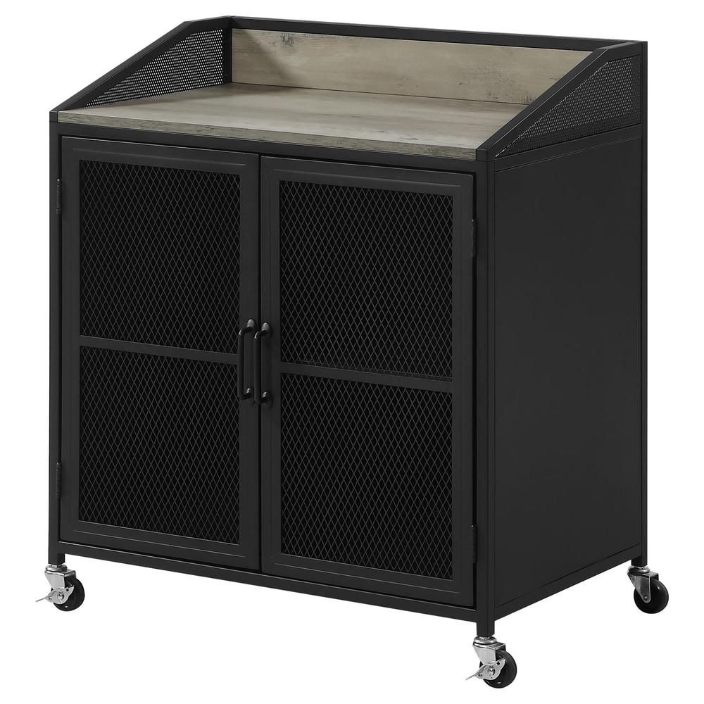 Arlette Wine Cabinet with Wire Mesh Doors Grey Wash and Sandy Black. Picture 6