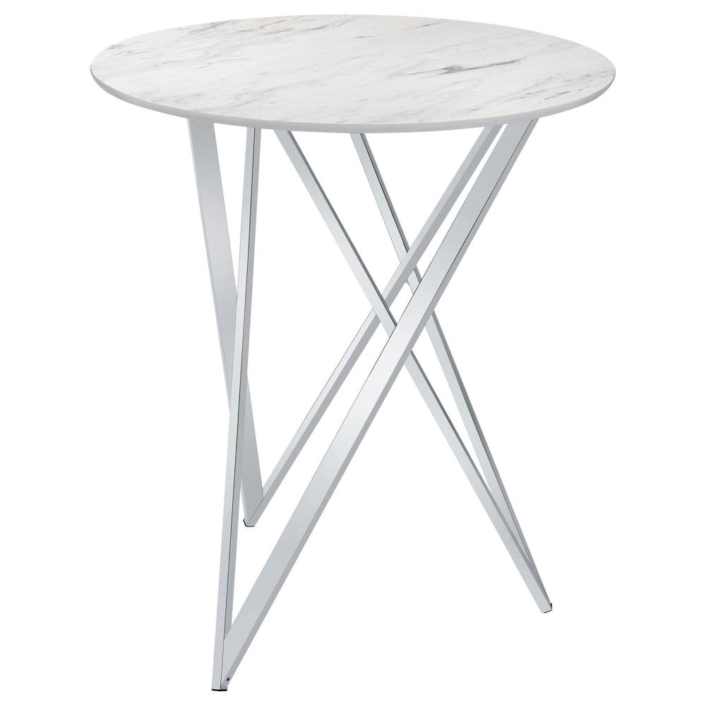 Bexter Faux Marble Round Top Bar Table White and Chrome. Picture 2