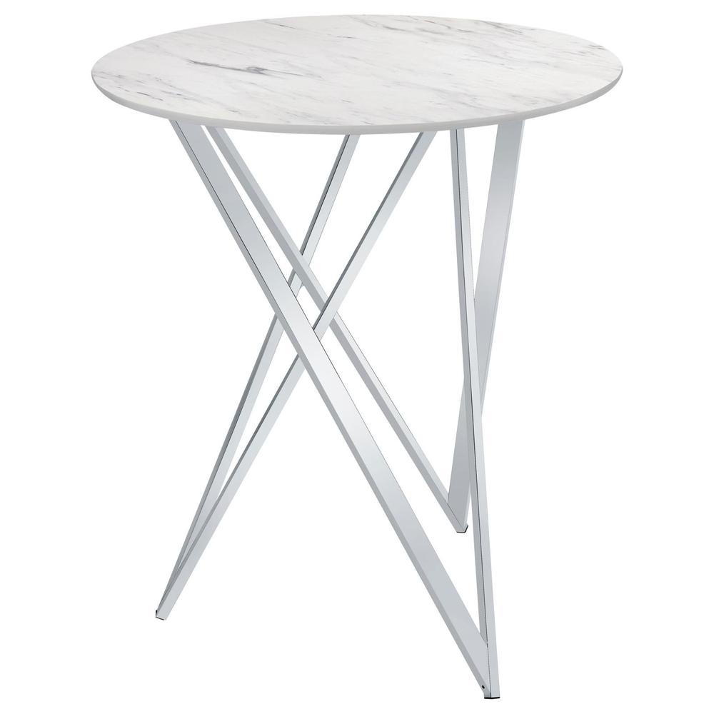 Bexter Faux Marble Round Top Bar Table White and Chrome. Picture 4