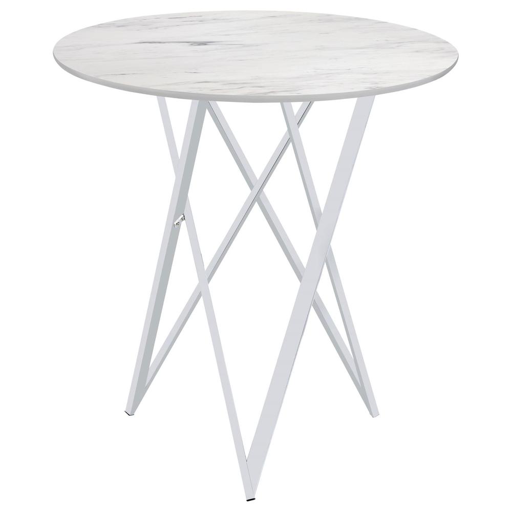 Bexter Faux Marble Round Top Bar Table White and Chrome. Picture 5
