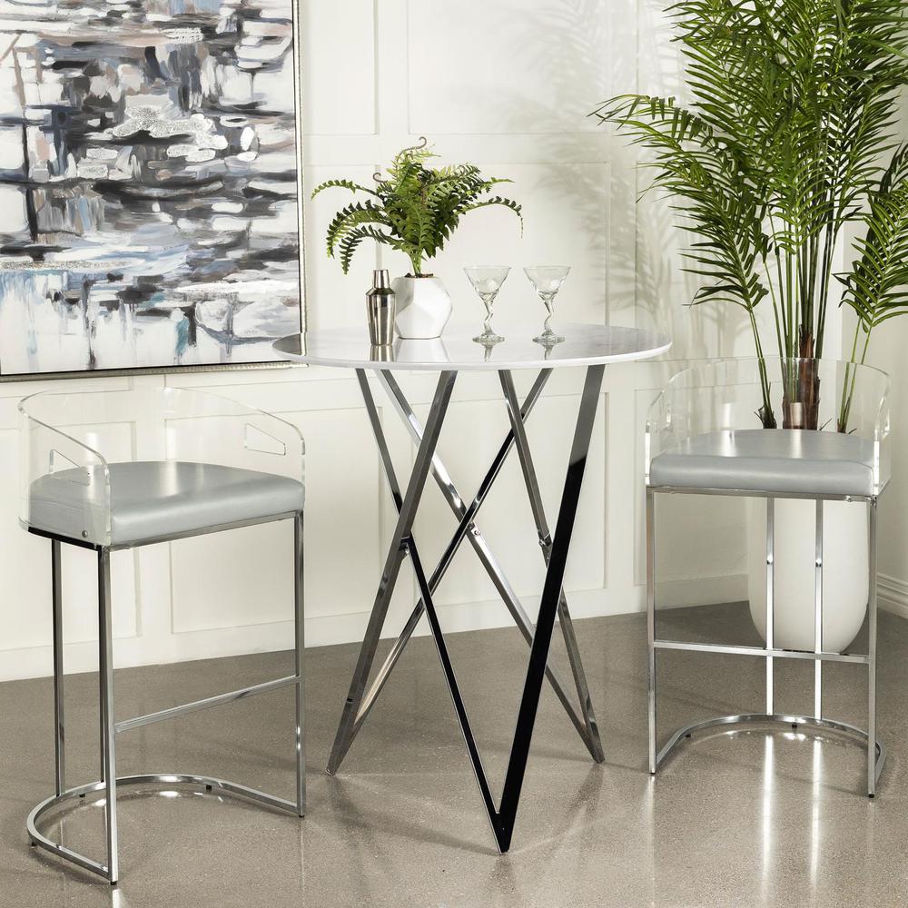 Bexter Faux Marble Round Top Bar Table White and Chrome. Picture 8